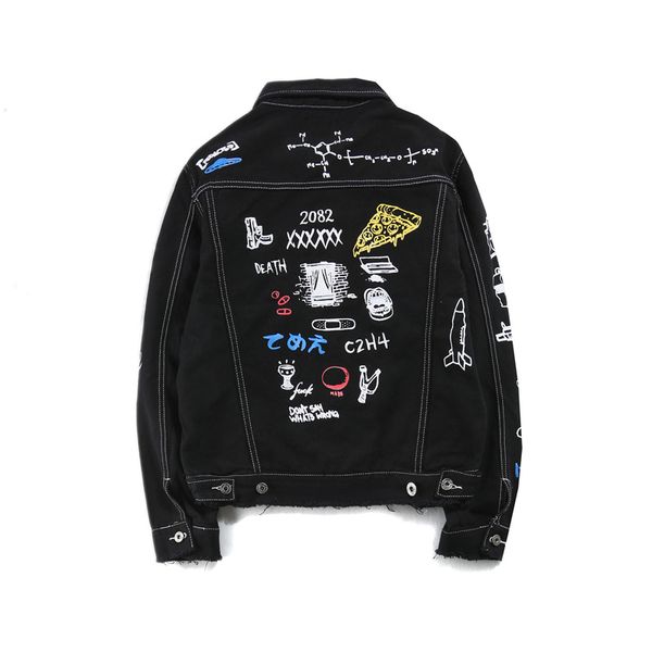 

new mens jeans jacket men streets doodle denim coat male motorbike jean coat jackets asian size men clothing, Black;brown