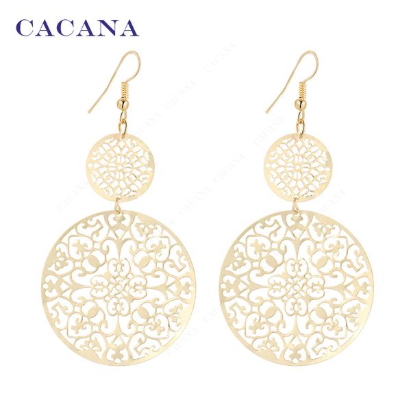 

cacana dangle long earrings for women classic pattern hollow round bijouterie no.a339 a340, Silver