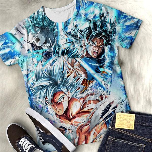 

dragon ball 3d digital print short sleeve womens tshirts summer loose o neck designer couples, White