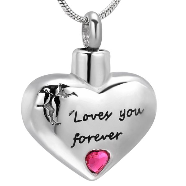 

lkj10034 love you forever memorial urn necklace, stainless steel cremation jewelry human ashes holder keepsake men women, Silver