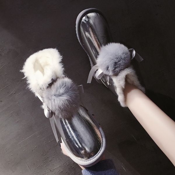 

winter boots with fur booties ladies australia women's low shoes round toe luxury designer boots-women flat heel lace up plush, Black