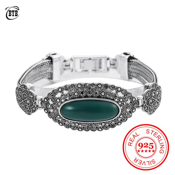 

black crystal big oval green gem bangle jewelry vintage accessories 925 silver bracelet personality party for women gift