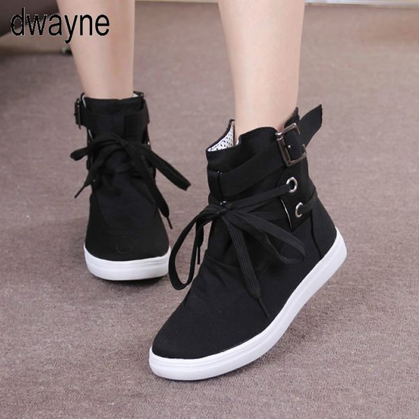 

black gray round toe platform high-canvas buckle shoes woman lace up boots student flat ankle boots botas mujer 569