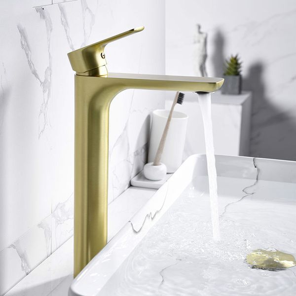 

mat black tall style basin water mixer tap deck mount brass luxury brush gold bathroom faucet luxurious basin tap