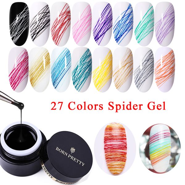 

born pretty 5ml nail drawing gel polish lacquer painting nail art line varnish thick elastic paint uv gel soak off spider, Red;pink