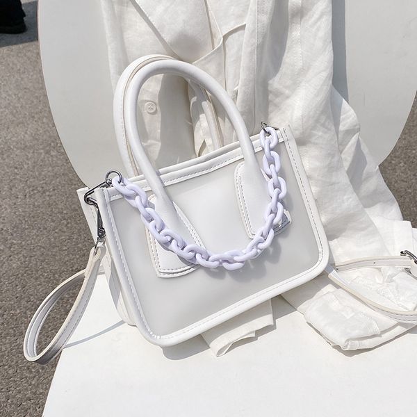 

jin mantang candy thick acrylic chain design pu leather crossbody bag women 2020 solid color travel transparent shoulder bag