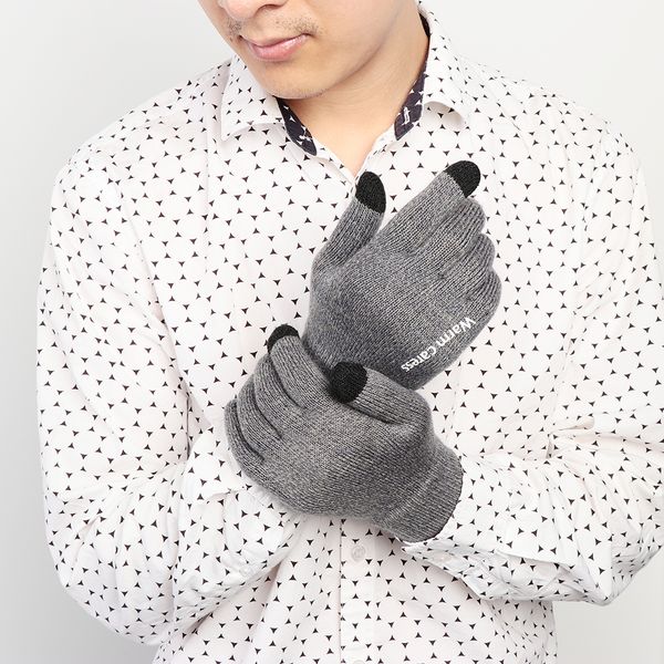 

1pair men thicken knitted gloves for phone screen male winter autumn warm wool cashmere solid gloves men mitten business gloves, Blue;gray