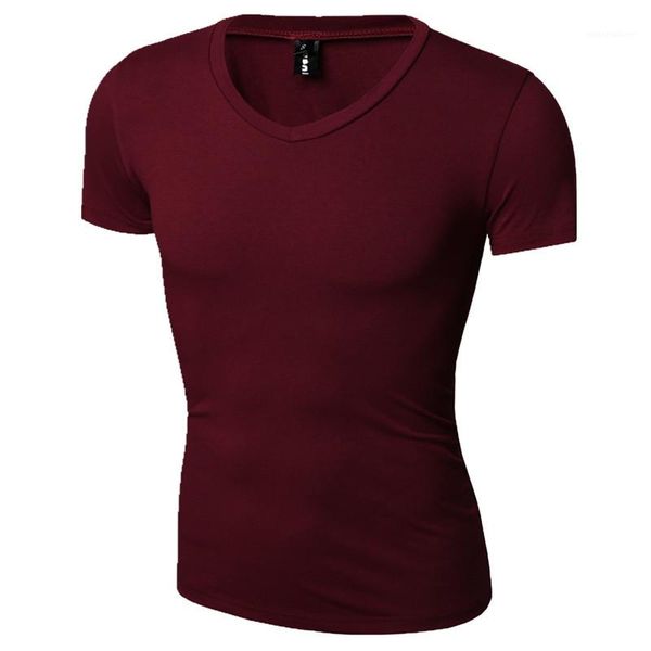 

sports tight t-shirt mens v-neck solid color t-shirt summer mens designer tshirts fashion mens tees casual males, White;black