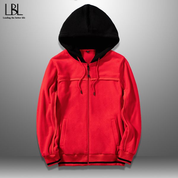 

casual zipper hoodies men winter new fashion men's sportswear fleece jacket male hooded sweatshirt autumn patchwork coat outwear, Black