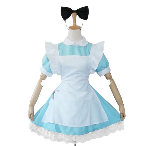 

children girl blue alice in wonderland costume plus size women kids girls party fancy dress woman cosplay lolita maid, Black;red