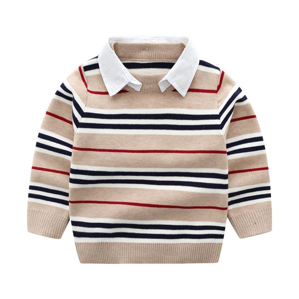 

soft classic stripes apricot mock two-piece sweater core-spun yarn sweater, White
