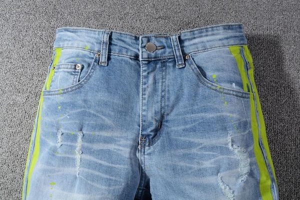 

2020ss нового стиль мода mens прямого slim fit прибытие biker jeans брюки огорченная тощие рваные destroyed джинсы качество, Blue
