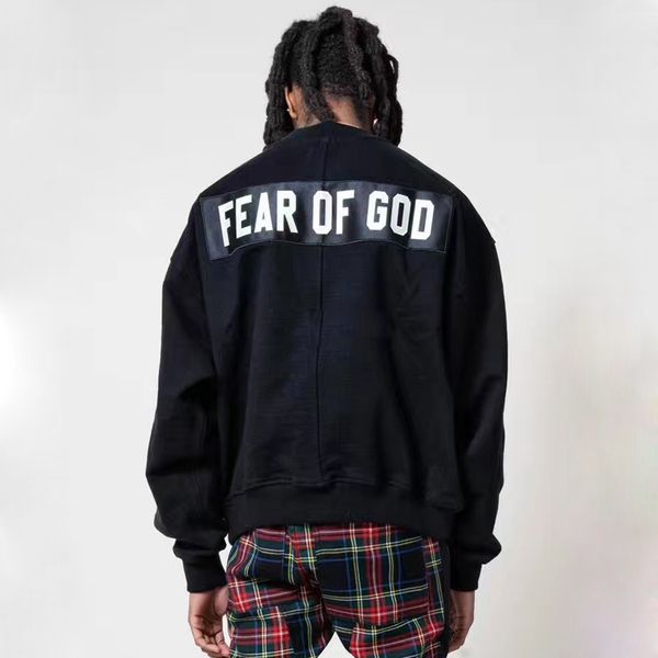 

fear of god fog черная толстовка большого размера, сплошной цвет, пуловер с капюшоном, повседневный уличный скейтборд, спортивные пиджаки, т, Black
