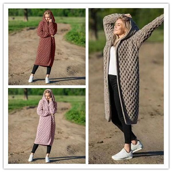 

womens designer sweaters plus size winter hooded ladies warm cardigan jackets long sleeve fashion long kniter, White;black