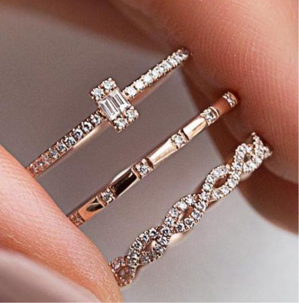 

new style inlaid zircon joints ring europe and america creative cross rings full of crystals ring 3 pieces, Silver