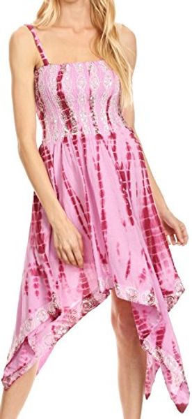 

sakkas endea tie dye smocked bodice hi-low handkerchief hem dress, Black;gray