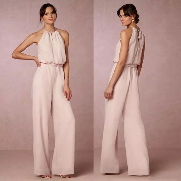 

chiffon pant suit bridesmaid dresses long floor length maid of honor gowns jumpsuits custom made, White;pink