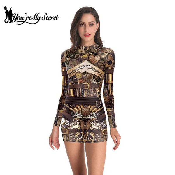

you're my secret] fashion women short dress steampunk gear female dresses casual vintage slim long sleeve clothing plus size, Black;gray