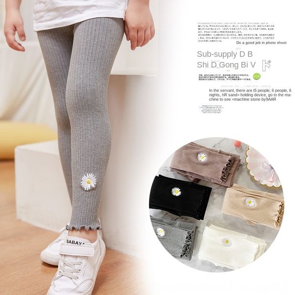 

vi0fk 2020 autumn fashion fan embroidery little daisy wooden ear children's ankle-length pants girls leggings embroidered trousers and, Blue