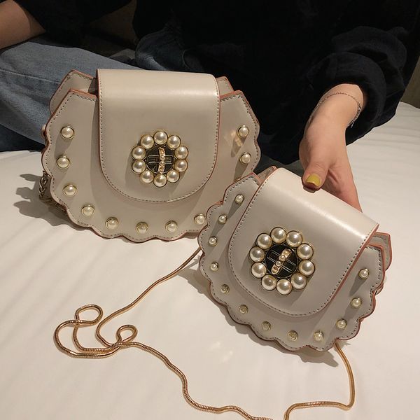 

2019 summer new saddle bag pu leather flip bag women's handbag pearl lock chain shoulder messenger bags