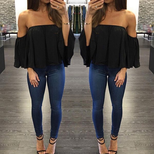 

2020 women long sleeve pullover t shirt female off shoulder casual spring autumn summer splid chiffon slash neck shirt mujeres media, White