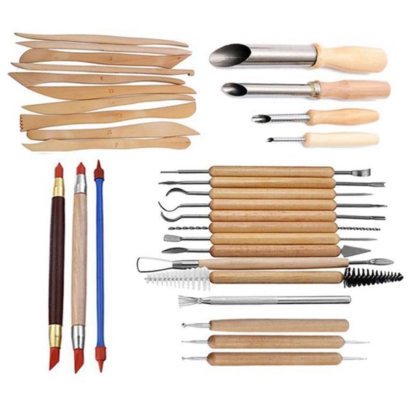

31 pcs arts crafts clay sculpting tools pottery carving tool set pottery &amp ceramics wooden handle modeling clay tools