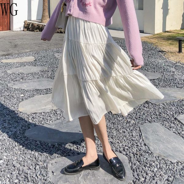 

skirts harajuku korean-style 2021 spring and summer skirt elastic band mid-length stitching womens, Black