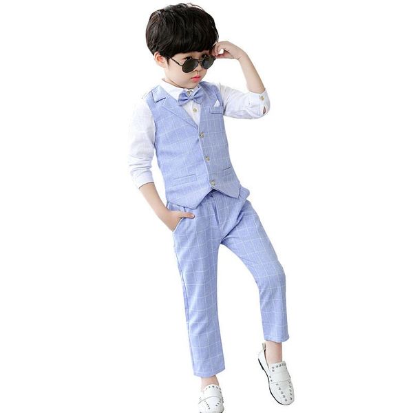 

2019 new kids boys suit for wedding piano party children boys plaid vest+shirt+pant 3pcs baby boy suits formal clothes set y182, White