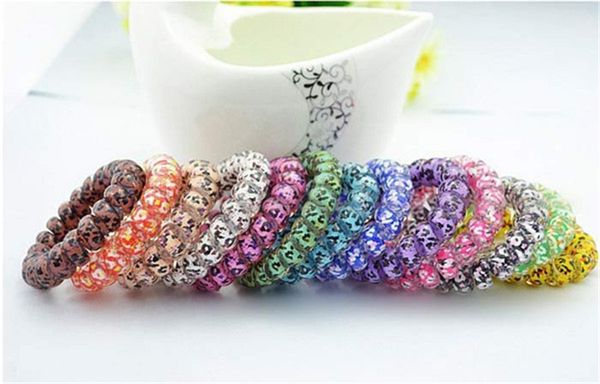 

mix color leopard big size hair rings telephone wire elastics bobbles hair tie bands kids hair accessories dhl fj444, Slivery;white