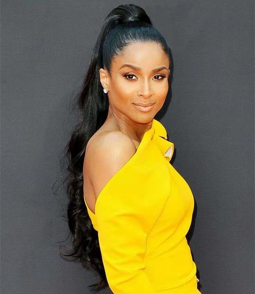 

ponytail extensions 100% human hair real remy wavy curly- wrap around clip in hair extensions s 22 inches - #4 medium brow, Black