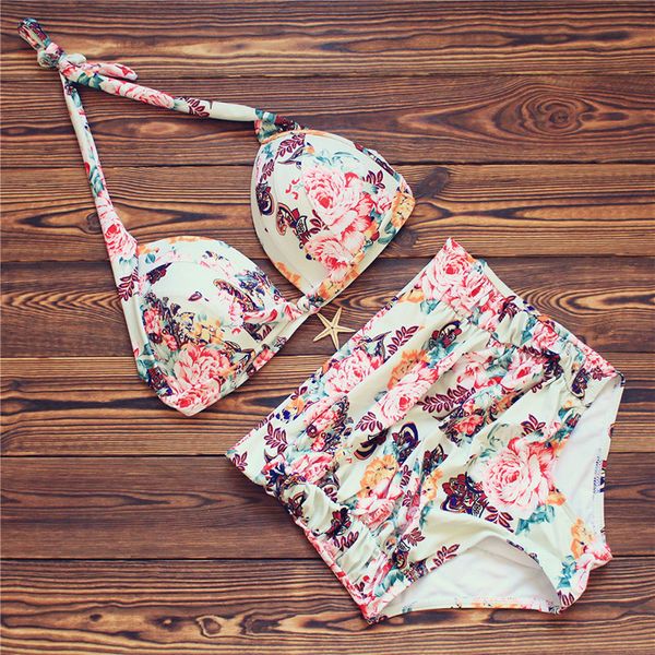 

2019 woman plus size swimwear high waist bikini s-3xl bathing suits for women big swimming female floral vintage swimsuit