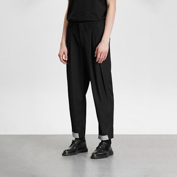 

27-44 new 2018 men's clothing gd hair stylist fashion double pleated color block casual pants plus size singer costumes, Black