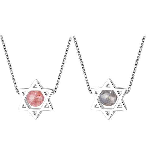 

fashion color imitation crystal stone cute hexagram star pendant necklace for lady simple short clavicle necklace jewelry, Silver