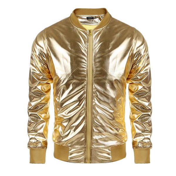 

men metallic nightclub style zip up long sleeve solid baseball bomber pockets jacket casual, performance, Black;brown