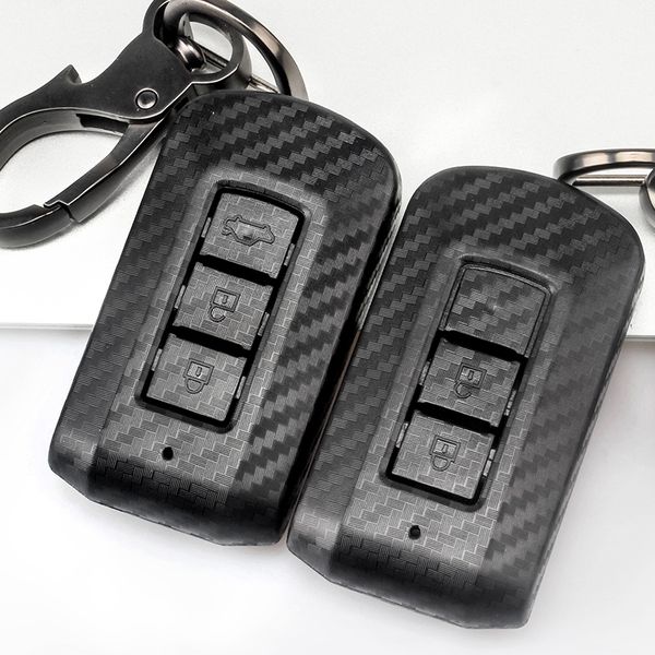 

2019 new carbon car key cover key case for mitsubishi outlander eclipse cross lancer 10 pajero sport l200 asx rvr 2/3 buttons