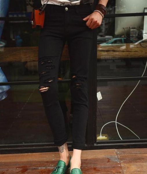 

28--42 2019 spring / summer men's new fashion big yards personalized custom black knee hole jeans korean version of the pant, Blue