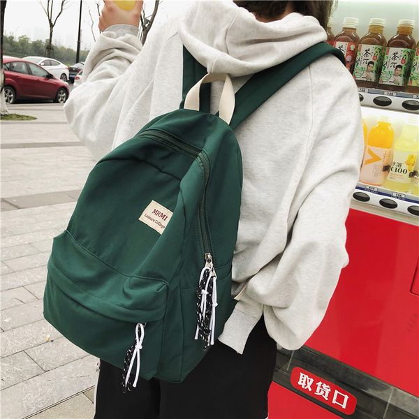 

green solid color women backpack retro fashion waterproof nylon backpack school bags for teenagers mochilas travel backpacks