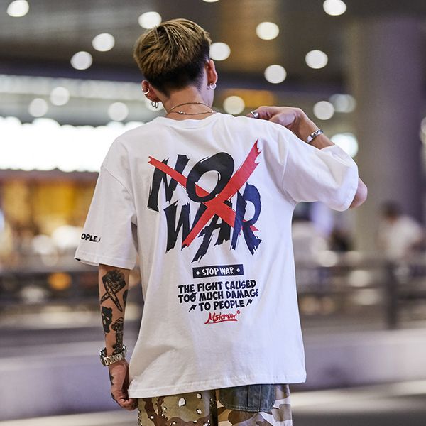 

men's t-shirt 2019 loose-fitting version of street style short sleeve printed in x english, White;black