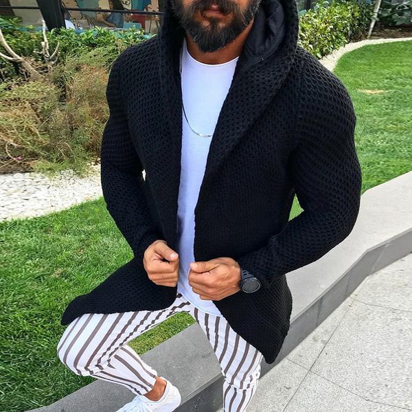 

mjartoria black cardigan men long sleeve midi sweater men coat with pocket winter casual solid color cardigan pull homme, White;black