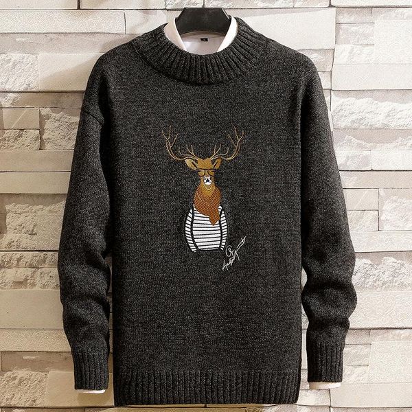 

mens causal o neck sweater deer printed autumn winter christmas pullover knitted jumper sweaters slim fit male clothes, White;black