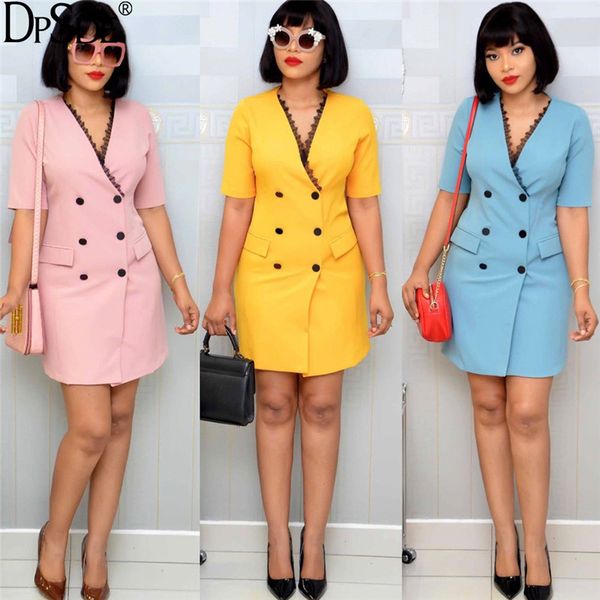 

dpsde women 2020 fashion high street style short dresses half sleeve v neck dresses pure color mini short, Black;gray