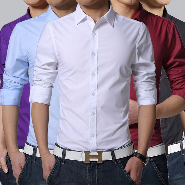 

new 2018 men's pure cotton shirt slim fit fashion long sleeve casual business shirts men dress shirts camisas, White;black