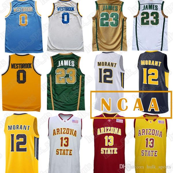 

ncaa jerseys 23 lebron james jersey 0 westbrook 12 ja morant 13 james harden jerseys men 2019 basketball, Black