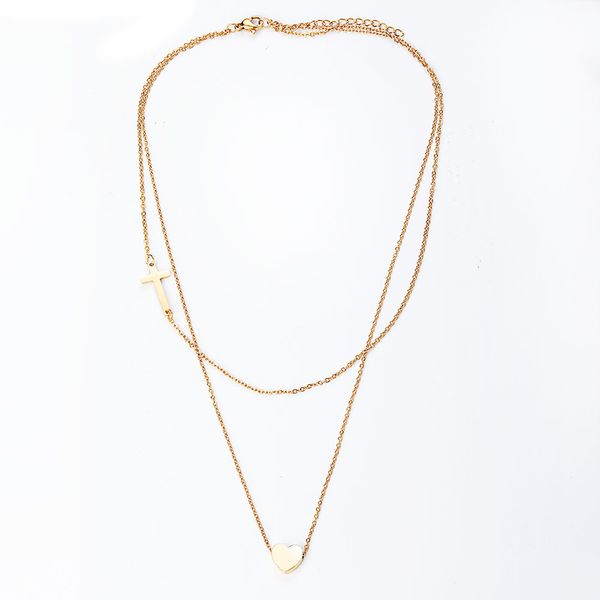 

new arrival stainless steel cross heart pendant necklace for women gold silver chain fashion multi-layer chain necklace party jewelry