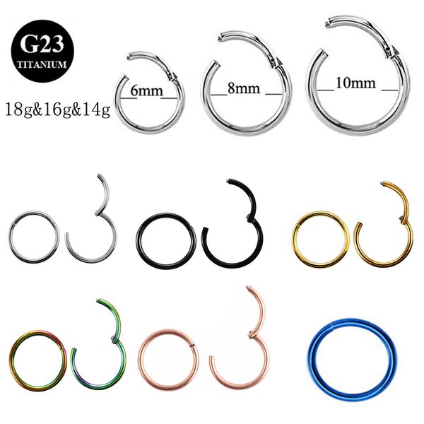

1piece g23 18g& 16gtitanium segment hinged rings septum nose clicker piercing nose lip earrings helix piercing body jewelry, Slivery;golden