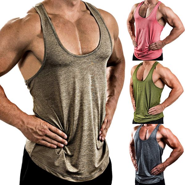 

sportswear summer vest europe and america men's solid color v-neck sleeveless shirt t-shirt sports fitness suitable for, Black;blue