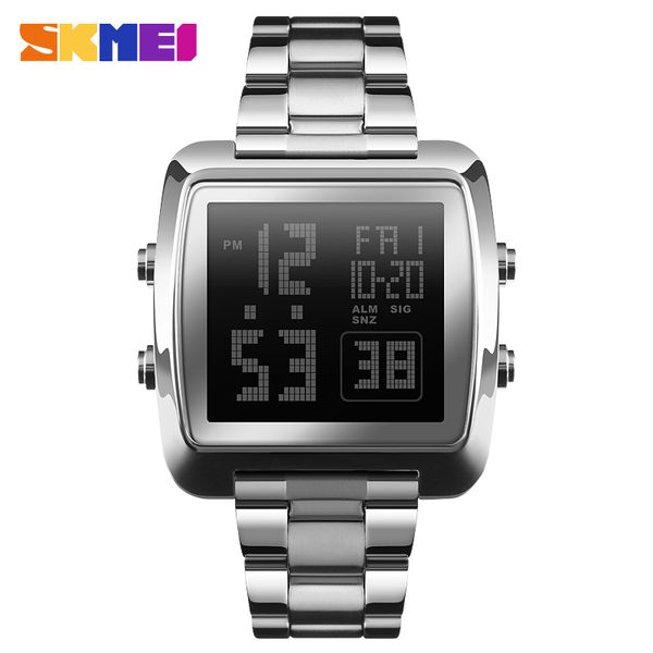 

skmei full steel mens watches sports watches clock waterproof led digital watch men relogio masculino, Slivery;brown
