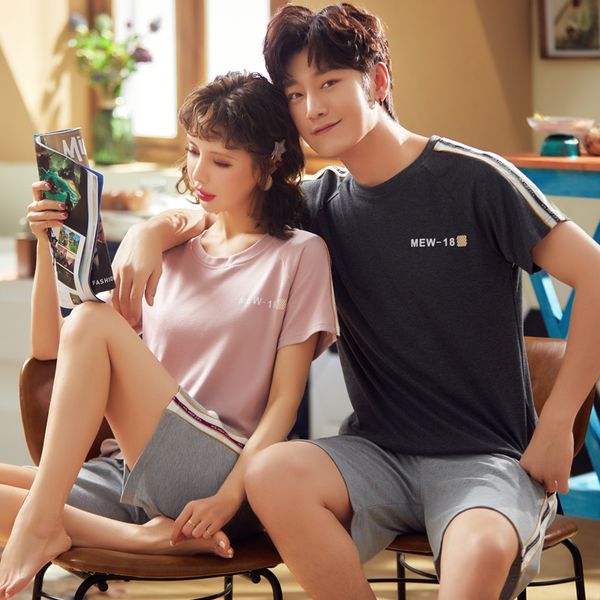 

лето новой пара пижама набор для влюбленного хлопок 2 шт shirtshorts с коротким рукавом 2pcs пижама повседневные пижамы костюм главной одежд, Black;red