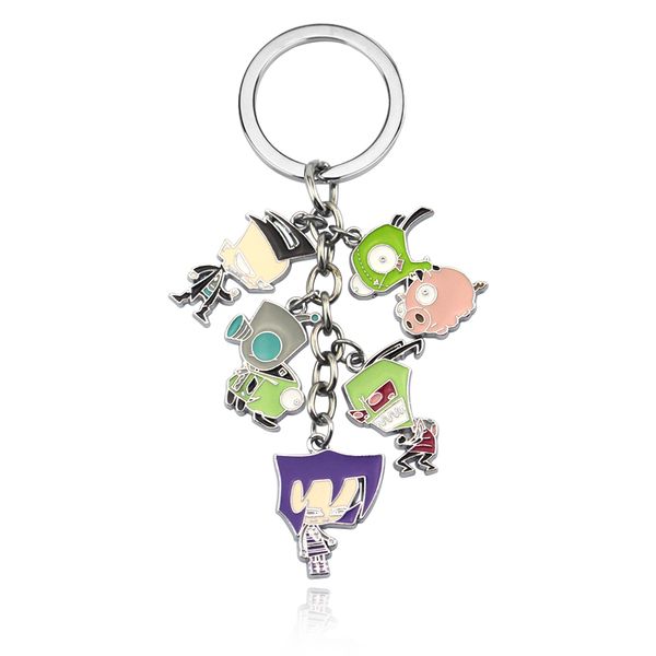 

anime invader keychain alloy fashion keyring anime cosplay invader zim metal figures keychain, Silver
