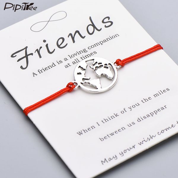 

pipitree trendy friendship bracelet lucky red string world map bracelets for women men friends jewelry gift adjustable, Golden;silver